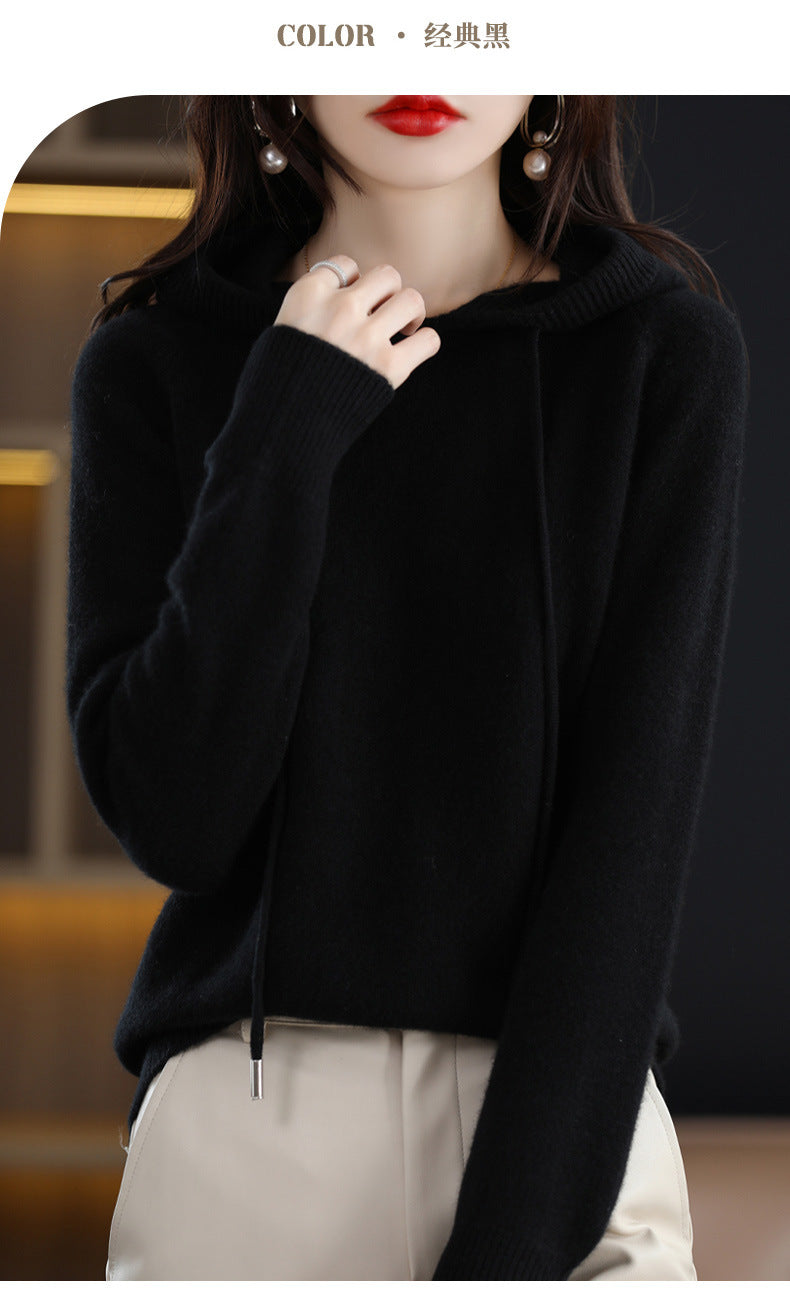 Camel Hooded Sweatshirt Pure Color Outer Hooded Knitted Hoodie Outer Wear Loose Drawstring Casual Pullover Sweater