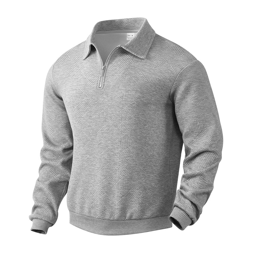 Cross-Border Men's Clothing Amazon American Retro Heavyweight Autumn Sweatshirt Jacquard Long-Sleeved Lapel Half-Zip Men's Top