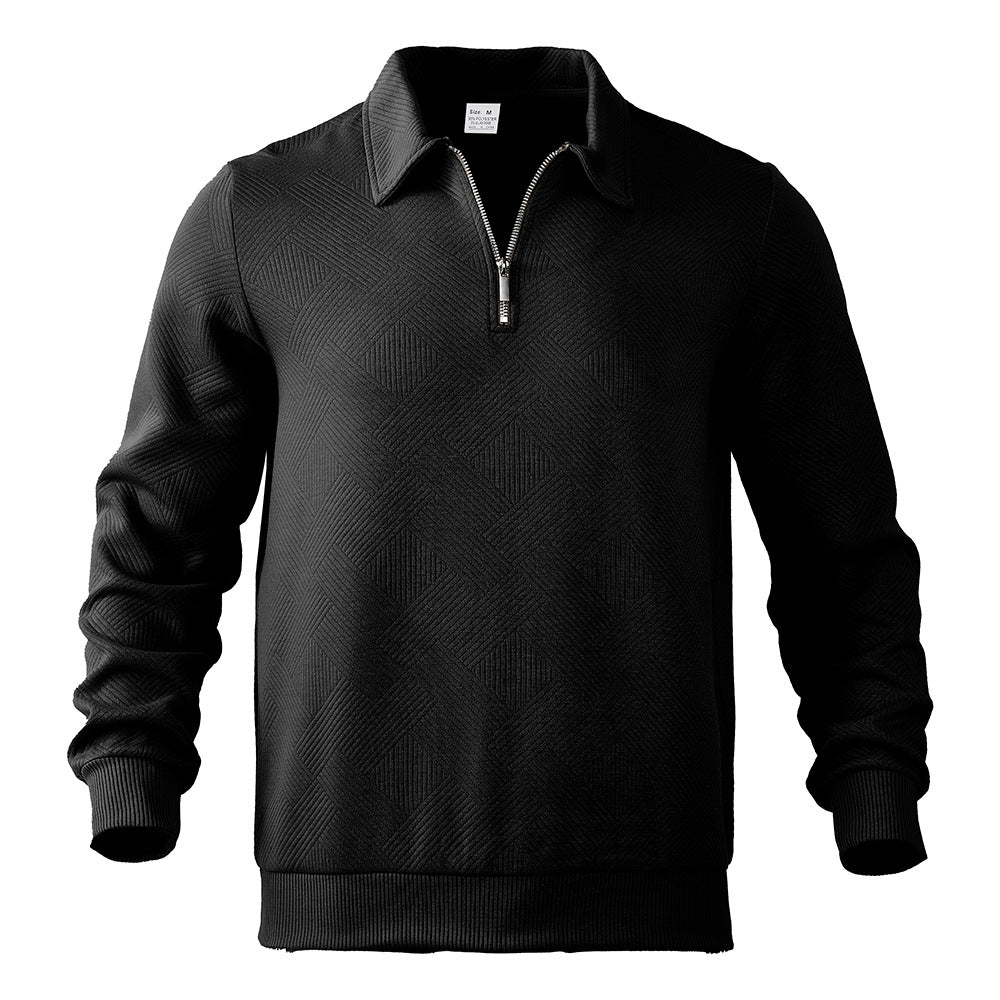 Cross-Border Men's Clothing Amazon American Retro Heavyweight Autumn Sweatshirt Jacquard Long-Sleeved Lapel Half-Zip Men's Top