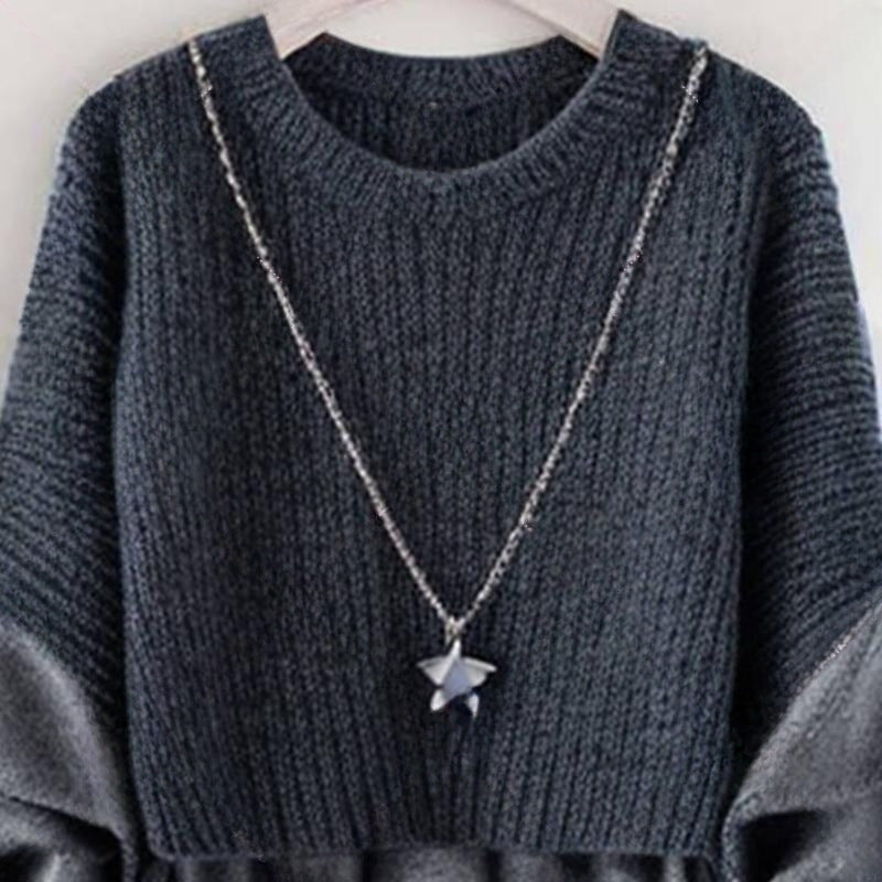In-Stock Japanese Style 2026 Autumn and Winter New Round-Neck Knitwear Faux Two-Piece Knitted Top