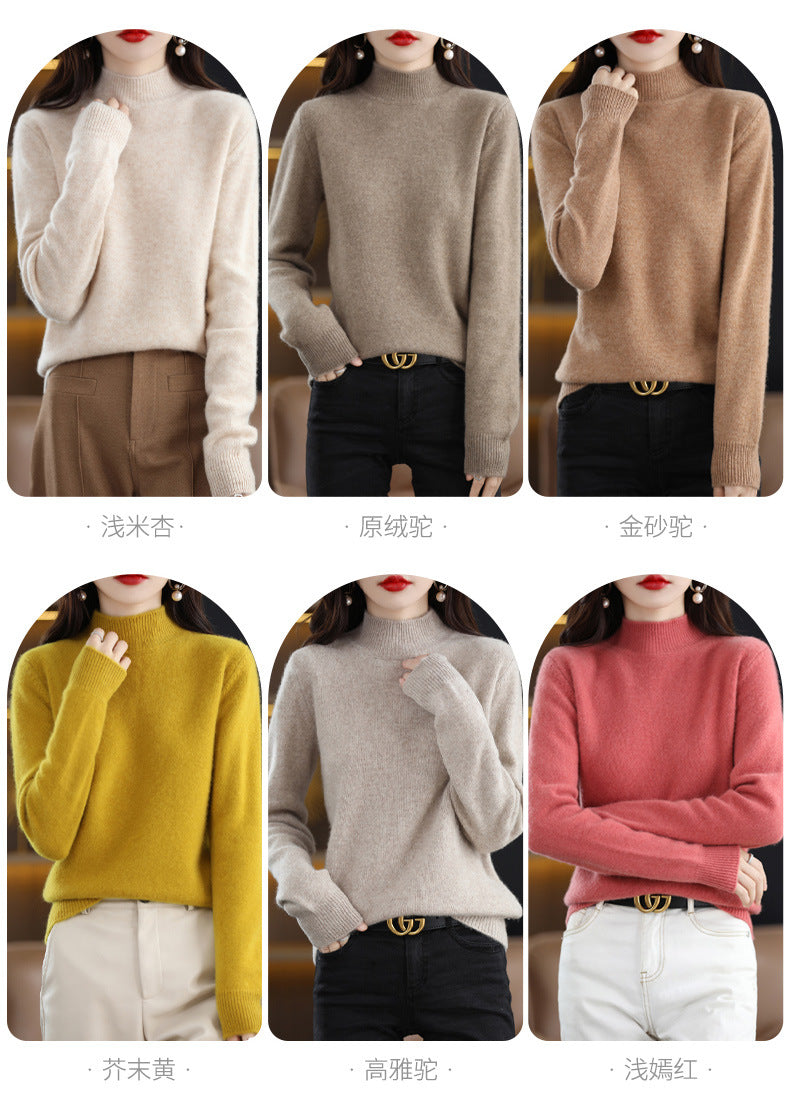 Autumn and Winter New Sweater Women's Half-turtleneck Long-sleeved Women's Top Loose Slimming All-match Sweater Pullover Sweater