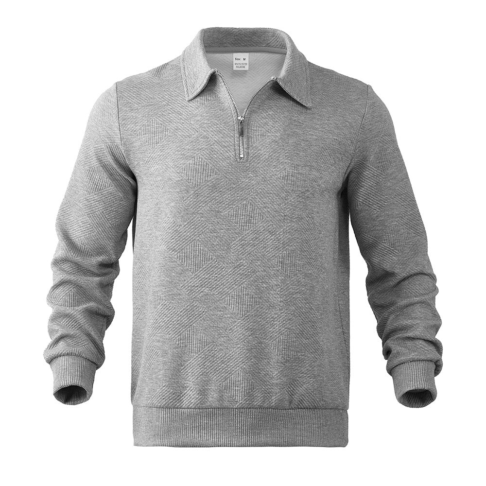 Cross-Border Men's Clothing Amazon American Retro Heavyweight Autumn Sweatshirt Jacquard Long-Sleeved Lapel Half-Zip Men's Top
