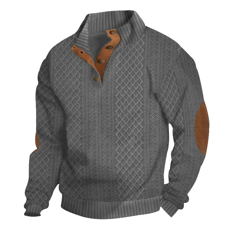2025 Cross-Border Men's Clothing Amazon Heavyweight Jacquard Men's Sweatshirt Autumn and Winter Slim Fit Stand Collar Long Sleeve Pullover Sweatshirt for Men