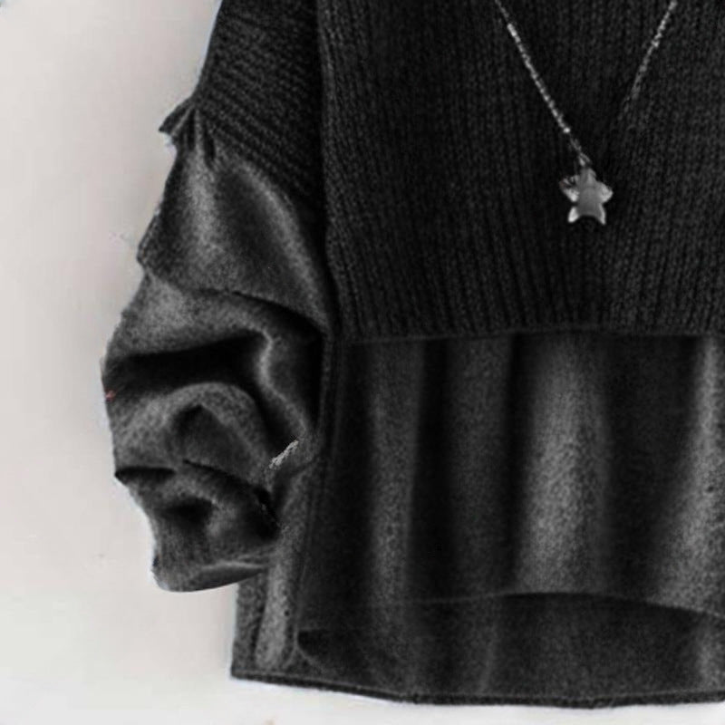 In-Stock Japanese Style 2026 Autumn and Winter New Round-Neck Knitwear Faux Two-Piece Knitted Top