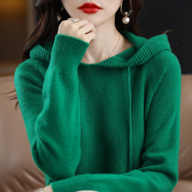 Camel Hooded Sweatshirt Pure Color Outer Hooded Knitted Hoodie Outer Wear Loose Drawstring Casual Pullover Sweater