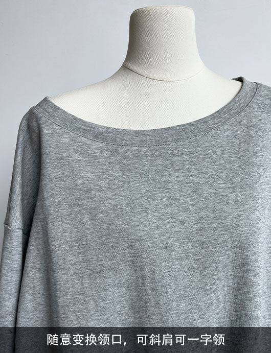 Luxi Relaxed Shoulder Sweatshirt Women's 2025 Autumn New Loose Lazy Style One-Neck Off-Shoulder Top 2809
