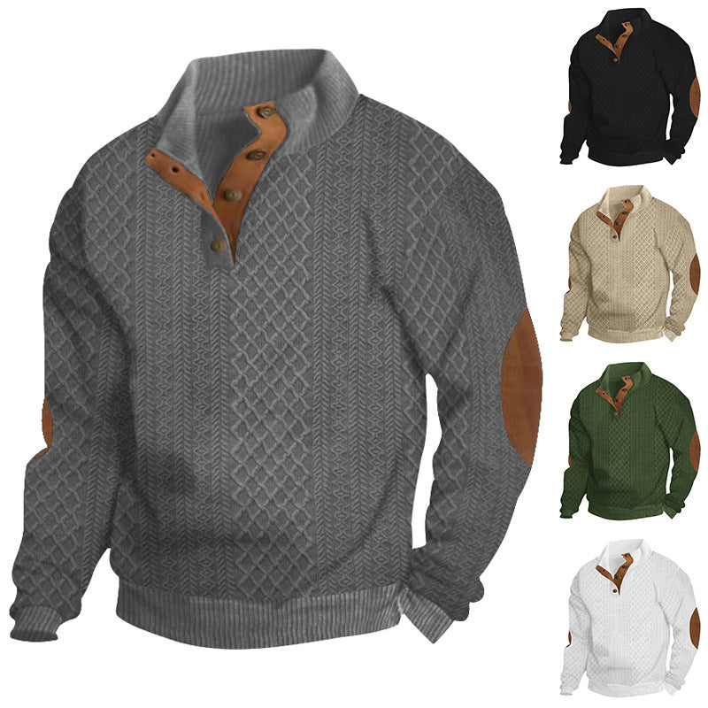 2025 Cross-Border Men's Clothing Amazon Heavyweight Jacquard Men's Sweatshirt Autumn and Winter Slim Fit Stand Collar Long Sleeve Pullover Sweatshirt for Men