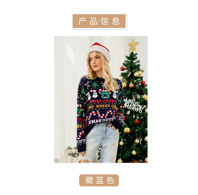 Foreign Trade Amazon European and American Loose Knitwears Autumn and Winter Christmas Tree Round Neck Knitwears Little Snowman Sequined Christmas Knitwears