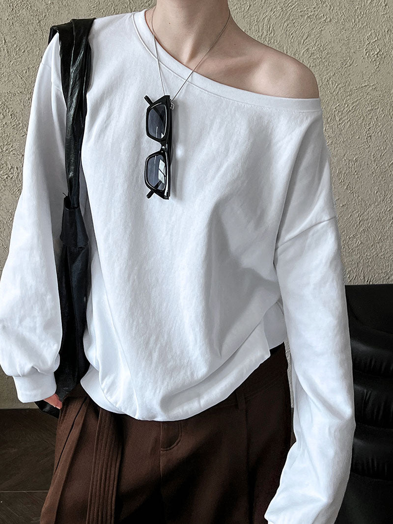 Luxi Relaxed Shoulder Sweatshirt Women's 2025 Autumn New Loose Lazy Style One-Neck Off-Shoulder Top 2809