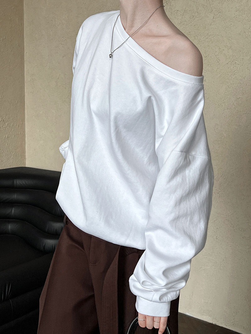 Luxi Relaxed Shoulder Sweatshirt Women's 2025 Autumn New Loose Lazy Style One-Neck Off-Shoulder Top 2809
