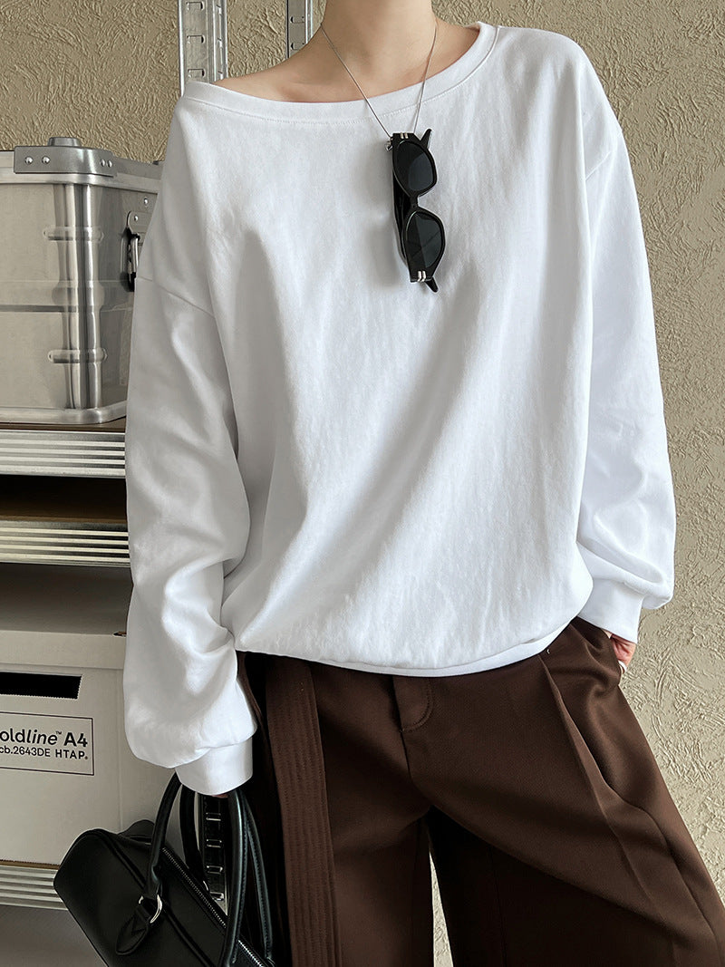 Luxi Relaxed Shoulder Sweatshirt Women's 2025 Autumn New Loose Lazy Style One-Neck Off-Shoulder Top 2809