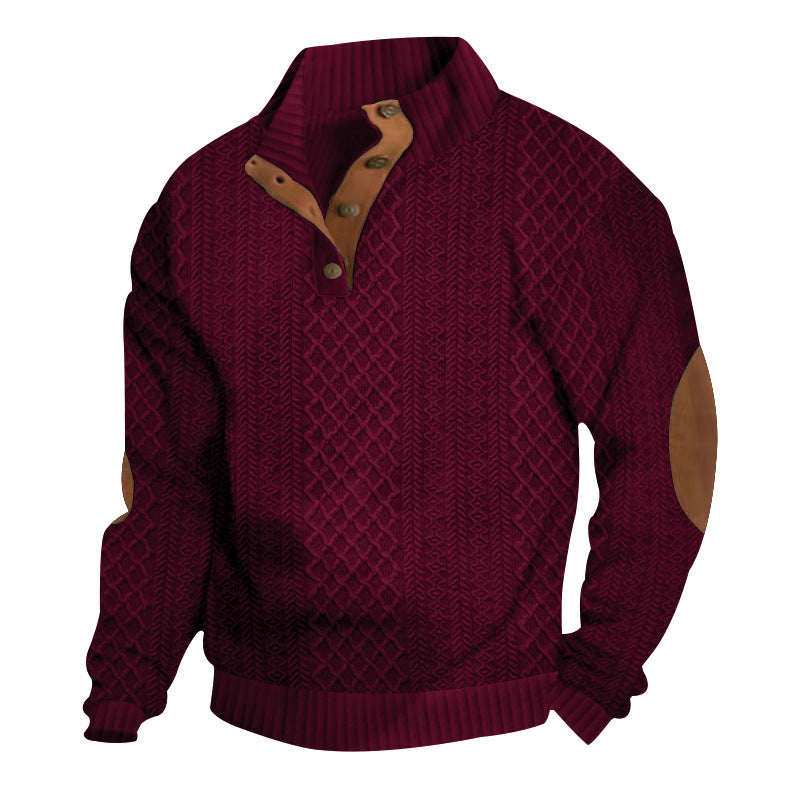 2025 Cross-Border Men's Clothing Amazon Heavyweight Jacquard Men's Sweatshirt Autumn and Winter Slim Fit Stand Collar Long Sleeve Pullover Sweatshirt for Men