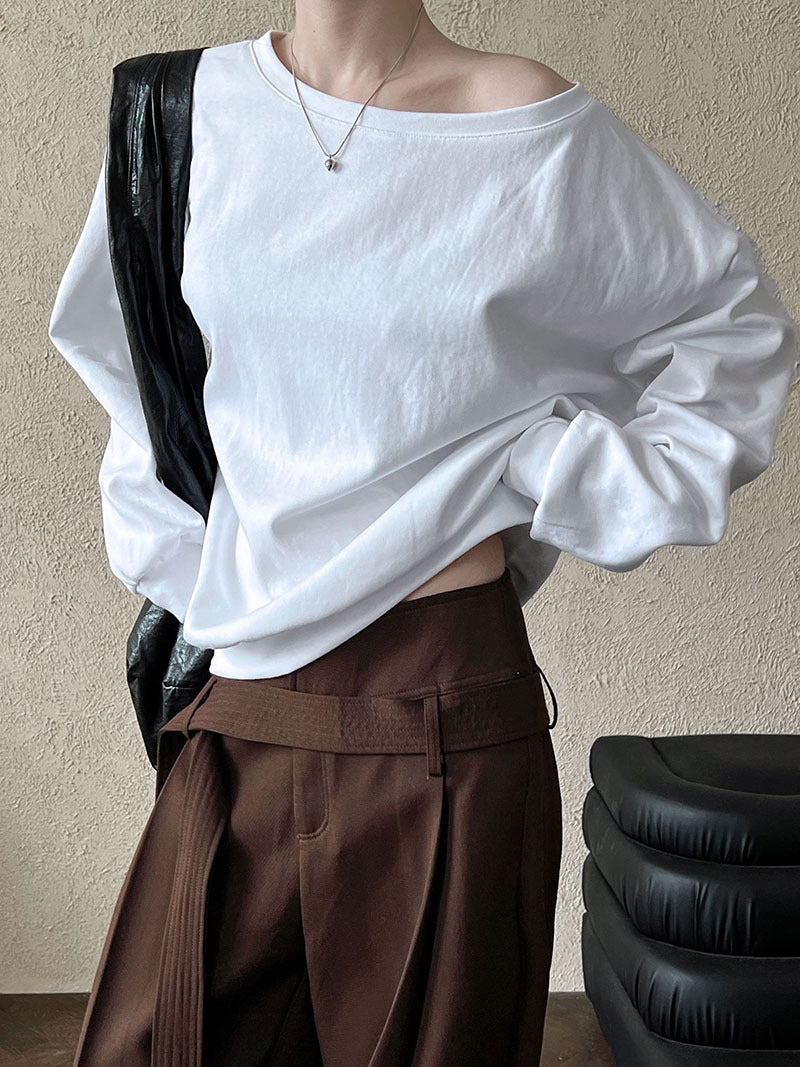 Luxi Relaxed Shoulder Sweatshirt Women's 2025 Autumn New Loose Lazy Style One-Neck Off-Shoulder Top 2809