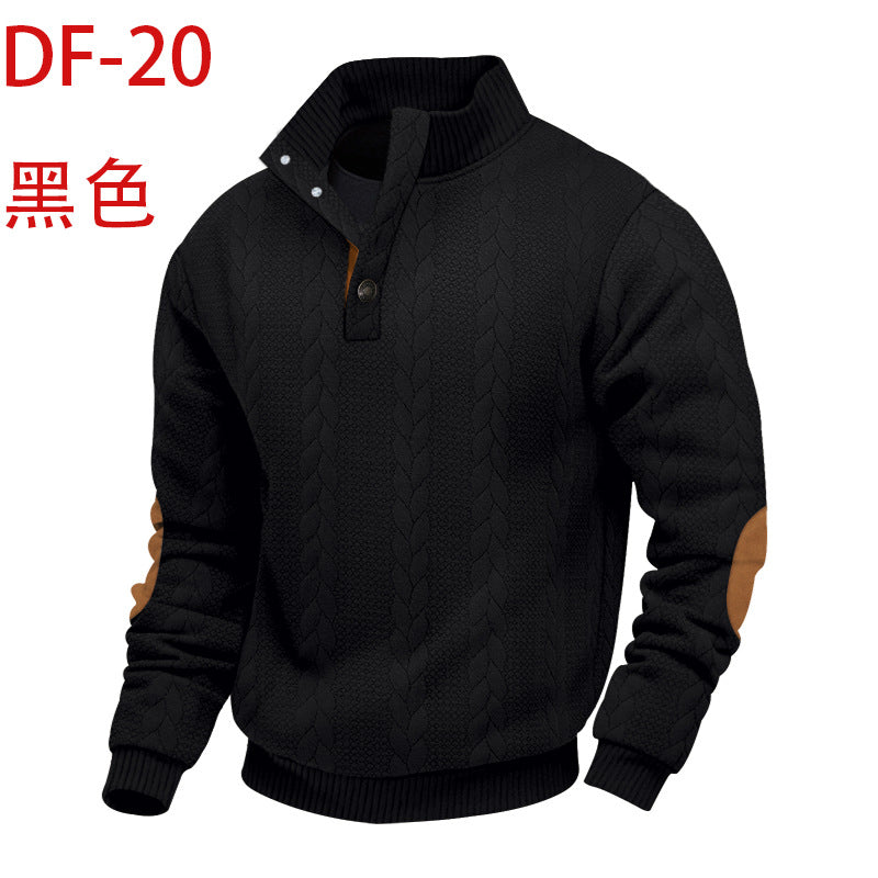 2025 Cross-Border Men's Clothing Amazon Heavyweight Jacquard Men's Sweatshirt Autumn and Winter Slim Fit Stand Collar Long Sleeve Pullover Sweatshirt for Men