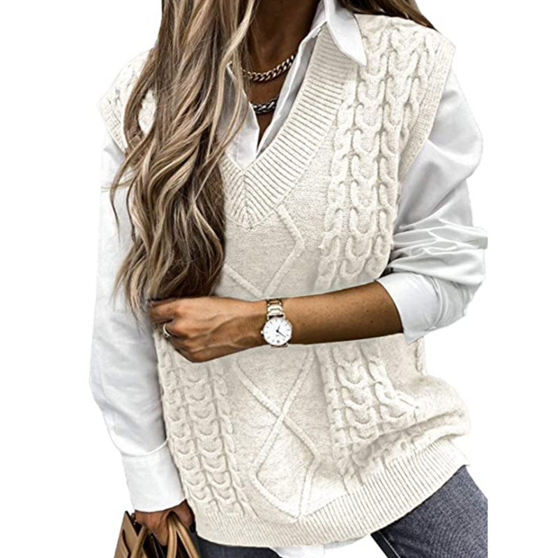 Foreign Trade Cross-border Europe and America Amazon Source Manufacturers Sweater Vest Women's Vest Clip V-neck Sleeveless Twist Sweater