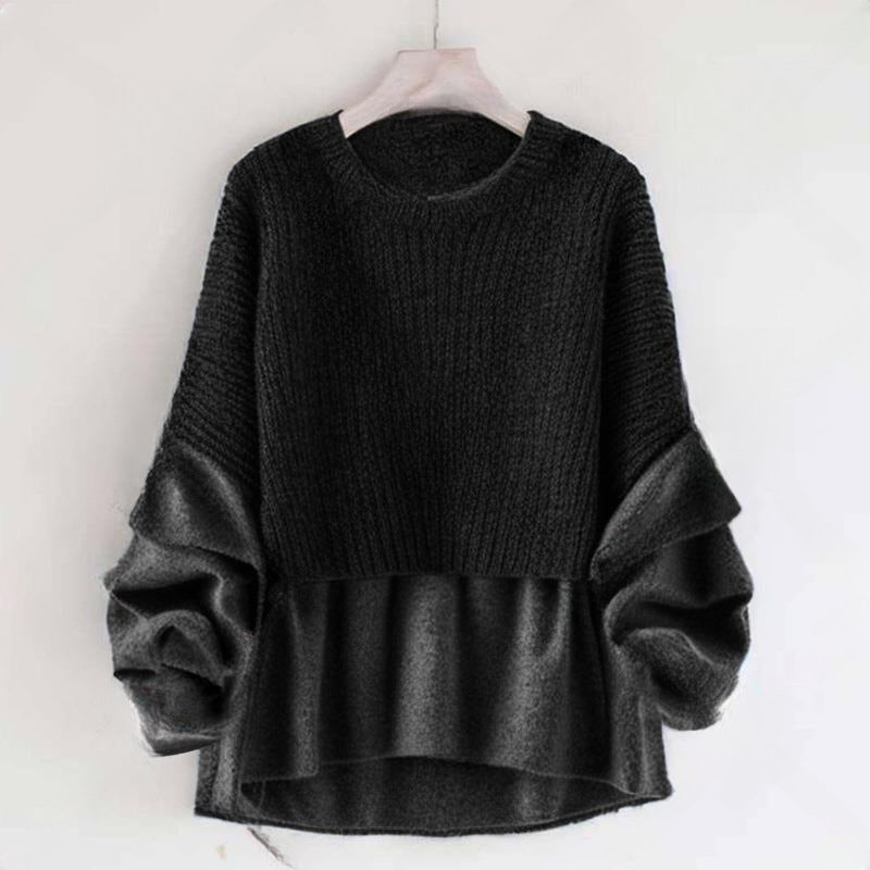 In-Stock Japanese Style 2026 Autumn and Winter New Round-Neck Knitwear Faux Two-Piece Knitted Top