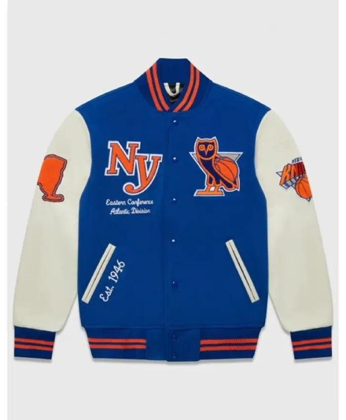 OVO Knicks Blue Varsity Jacket - Recreated Inspired Edition