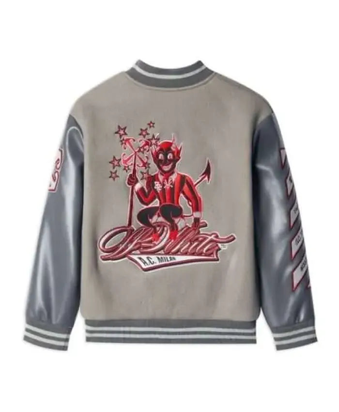 Off White X Ac Milan Grey Varsity Jacket - Recreated Inspired Edition
