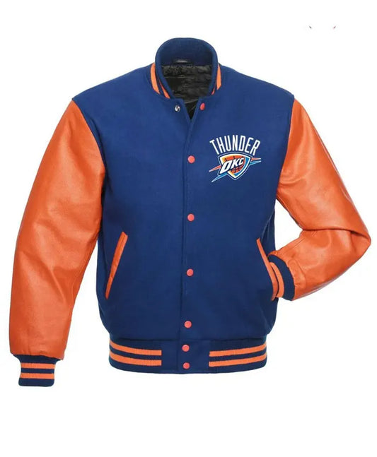 Oklahoma City Thunder Orange And Blue Letterman Jacket