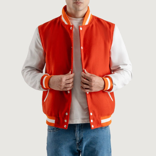 Orange and White Varsity Letterman Jacket - Recreated Inspired Edition