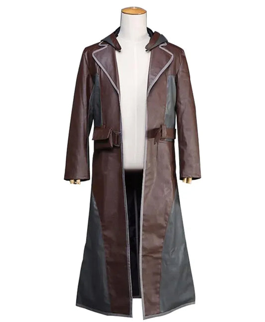 PUBG Brown and Grey Leather Coat With Hoodie - Recreated Inspired Edition