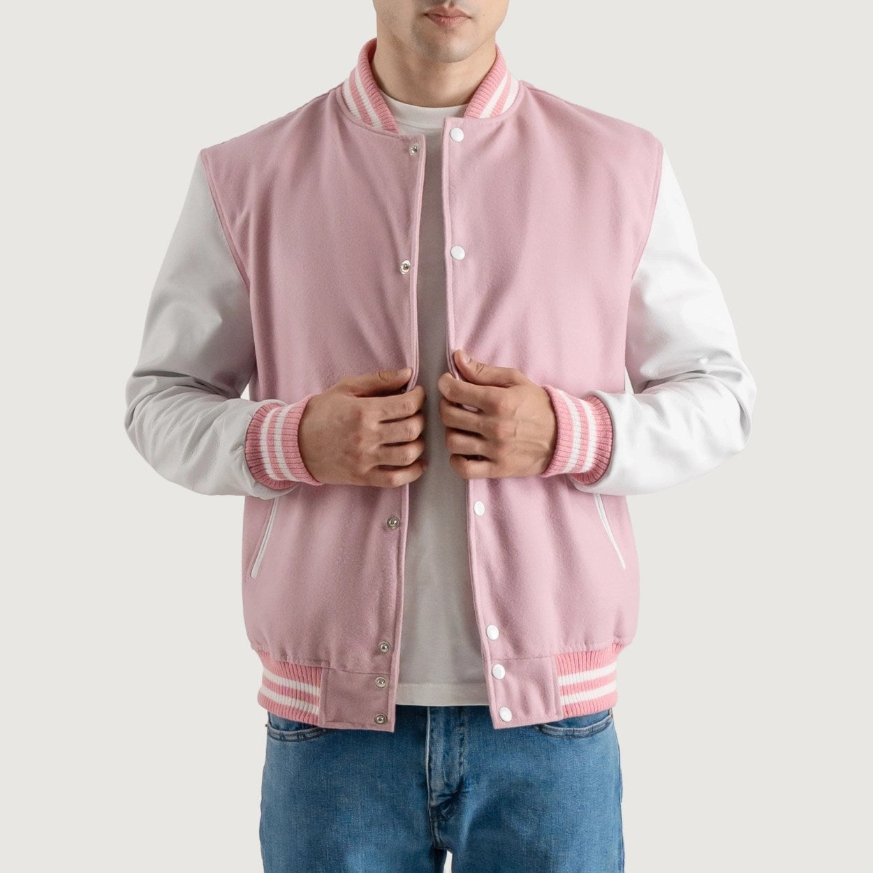 Pink and White Varsity Letterman Jacket - Recreated Inspired Edition