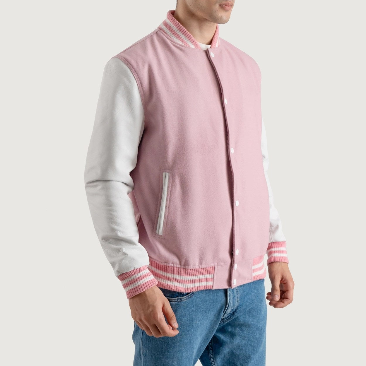 Pink and White Varsity Letterman Jacket - Recreated Inspired Edition