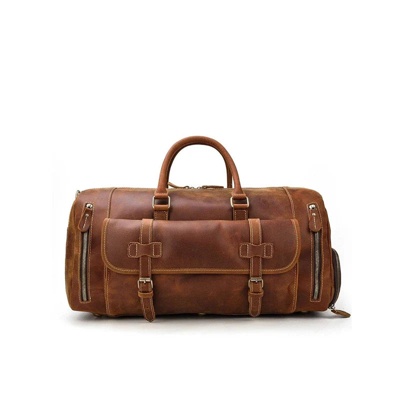 Real Brown Leather Weekender Bag