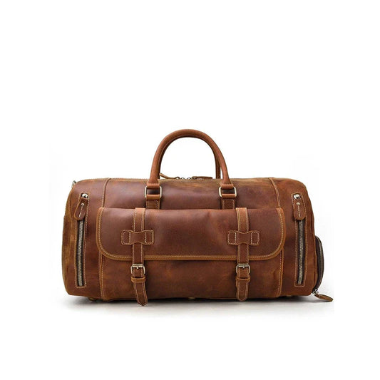 Real Brown Leather Weekender Bag