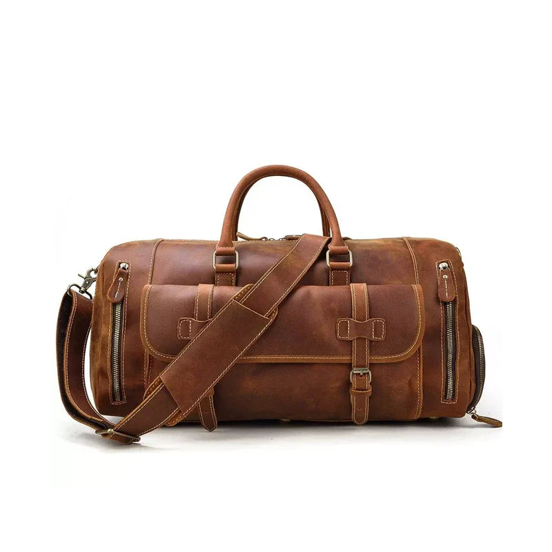 Real Brown Leather Weekender Bag