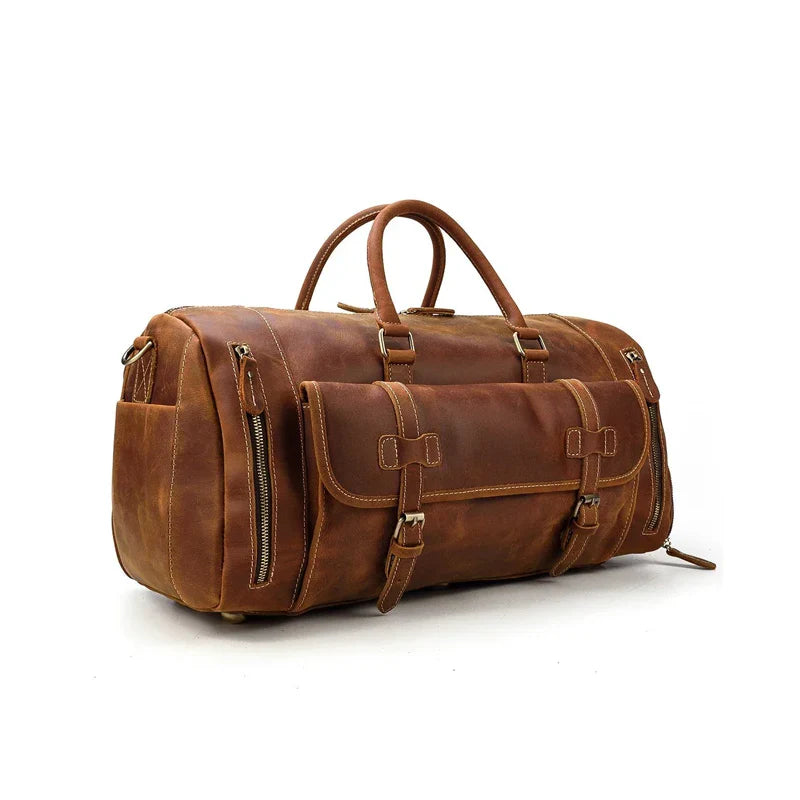 Real Brown Leather Weekender Bag