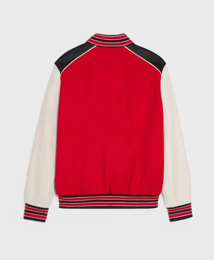 Red Triple Color Rib Color Lettermen Varsity Jacket - Recreated Inspired Edition