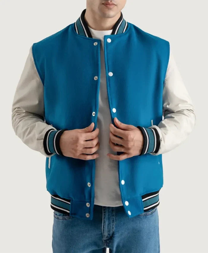 Roderick Sky Blue and White Varsity Letterman Jacket - Recreated Inspired Edition