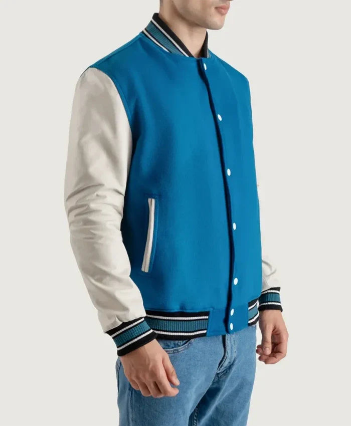 Roderick Sky Blue and White Varsity Letterman Jacket - Recreated Inspired Edition