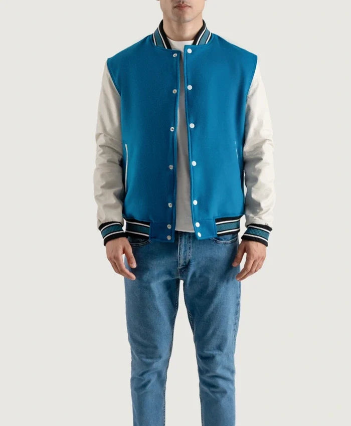 Roderick Sky Blue and White Varsity Letterman Jacket - Recreated Inspired Edition