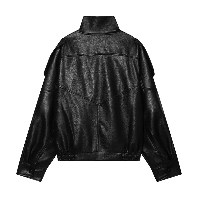 Women's Faux Leather Jacket New Fashion Long Sleeve Versatile Jacket Personality Chic Women Coat Autumn Winter Ladies Outerwear