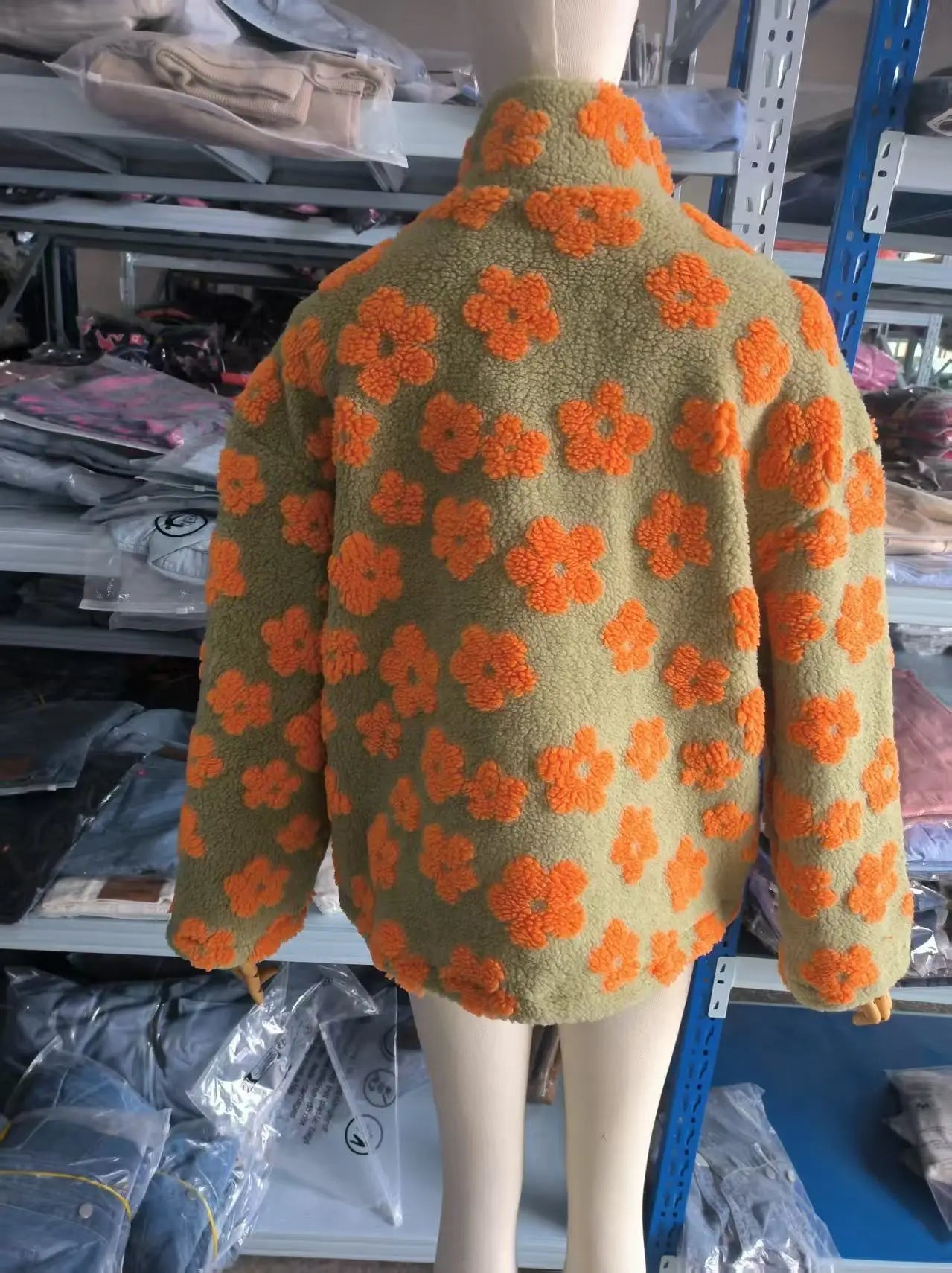Yaminiya Women's 2025 New Fashion Polar Fleece Flower Blossoms Sweater Cotton Sweater Loose Warm Fur Stand Up Collar Zipper Top