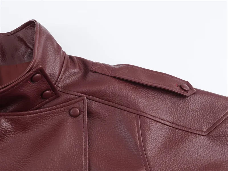 Women's Jacket 2026 Autunm  New Black Long Sleeve Pebble Faux Leather Jacket Motorcycle Style Personality Fashion