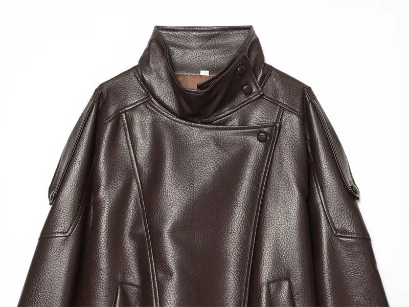 Women's Faux Leather Jacket New Fashion Long Sleeve Versatile Jacket Personality Chic Women Coat Autumn Winter Ladies Outerwear