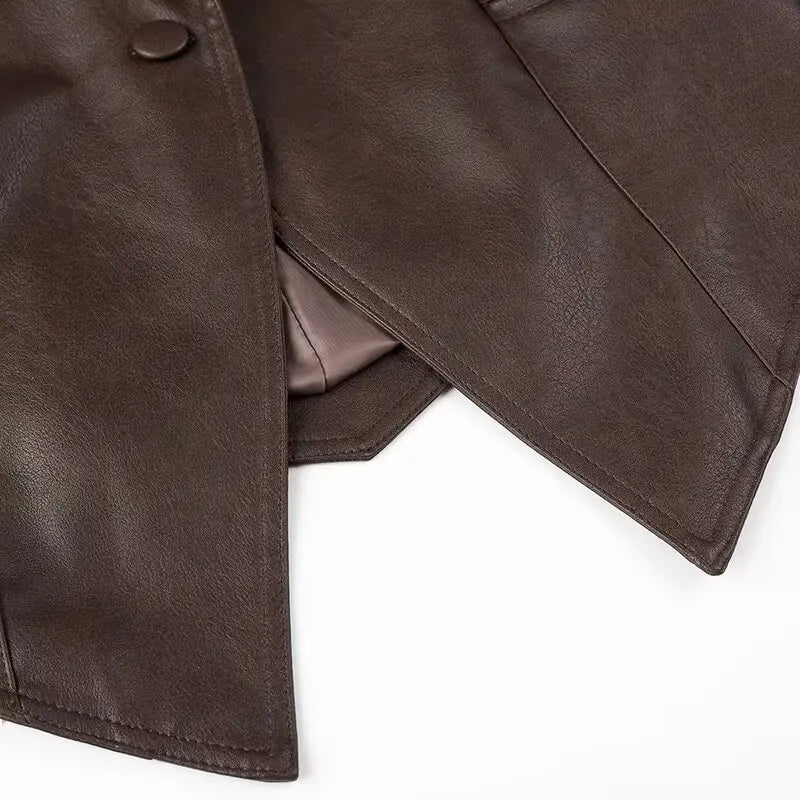 Suninheart Autumn and Winter Faux Leather Jackets for Women 2025 Dropped Shoulder Oversized Jacket Coat Belted Corset Jacket
