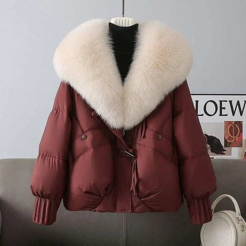 Winter New Warm Thicke Parka Coat Removable Fur Collar Loose Bread Coat Loose Chic Down Cotton-Padded Coat Women's Outwear