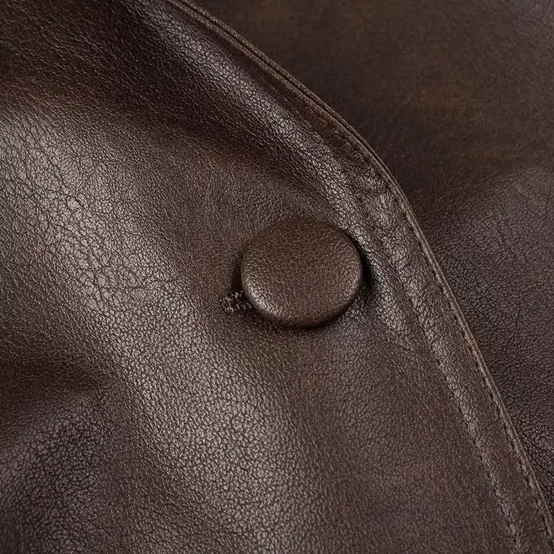Suninheart Autumn and Winter Faux Leather Jackets for Women 2025 Dropped Shoulder Oversized Jacket Coat Belted Corset Jacket