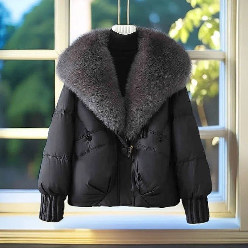Winter New Warm Thicke Parka Coat Removable Fur Collar Loose Bread Coat Loose Chic Down Cotton-Padded Coat Women's Outwear
