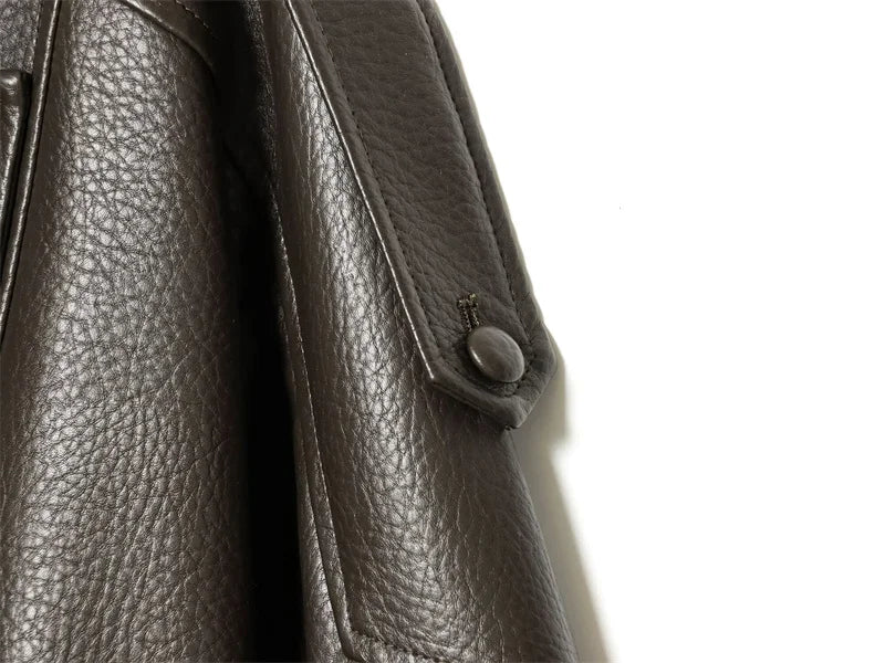 Women's Jacket 2026 Autunm  New Black Long Sleeve Pebble Faux Leather Jacket Motorcycle Style Personality Fashion