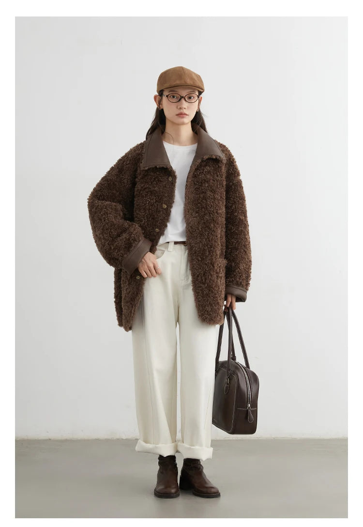 CHIC VEN Women Faux Leather Jacket Coat Loose Casual Reversible Mid Length PU Overcoat Retro Ladies Outerwear Autumn Winter 2025