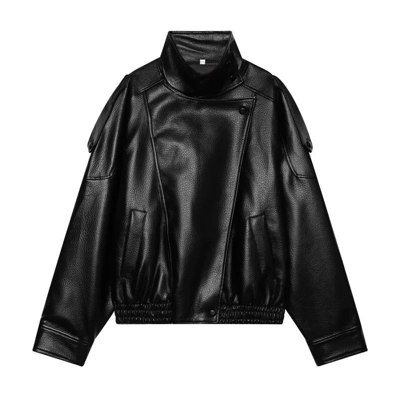 Women's Faux Leather Jacket New Fashion Long Sleeve Versatile Jacket Personality Chic Women Coat Autumn Winter Ladies Outerwear