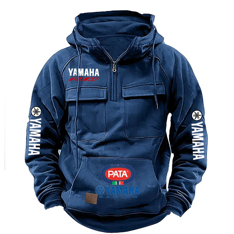 yamaha  Men's Muscle Movement Workwear Style Spring-Autumn New Model Fashion Solid Color Multi-Pocket Long-Sleeved Hooded Sweats