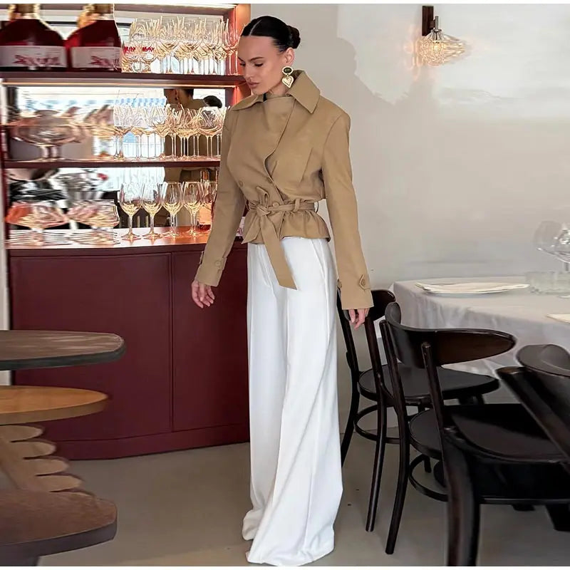Soft Suede Women Commute Coat Long Sleeve High Neck Tie Waist All-match Cinched Slim Autumn Winter Coats 2026 Fashion Jackets