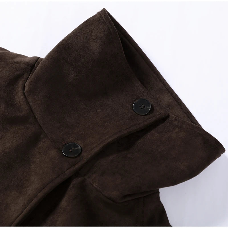 Soft Suede Women Commute Coat Long Sleeve High Neck Tie Waist All-match Cinched Slim Autumn Winter Coats 2026 Fashion Jackets