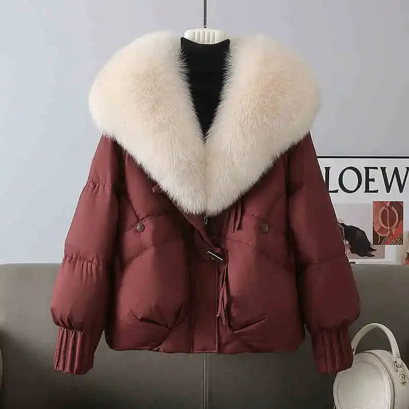 Winter New Warm Thicke Parka Coat Removable Fur Collar Loose Bread Coat Loose Chic Down Cotton-Padded Coat Women's Outwear